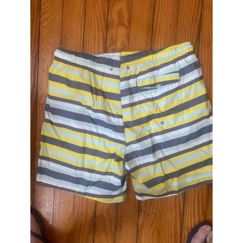 Crane Mens Striped Swim‎ Trunks Yellow Grey Blue Board Shorts Size Large